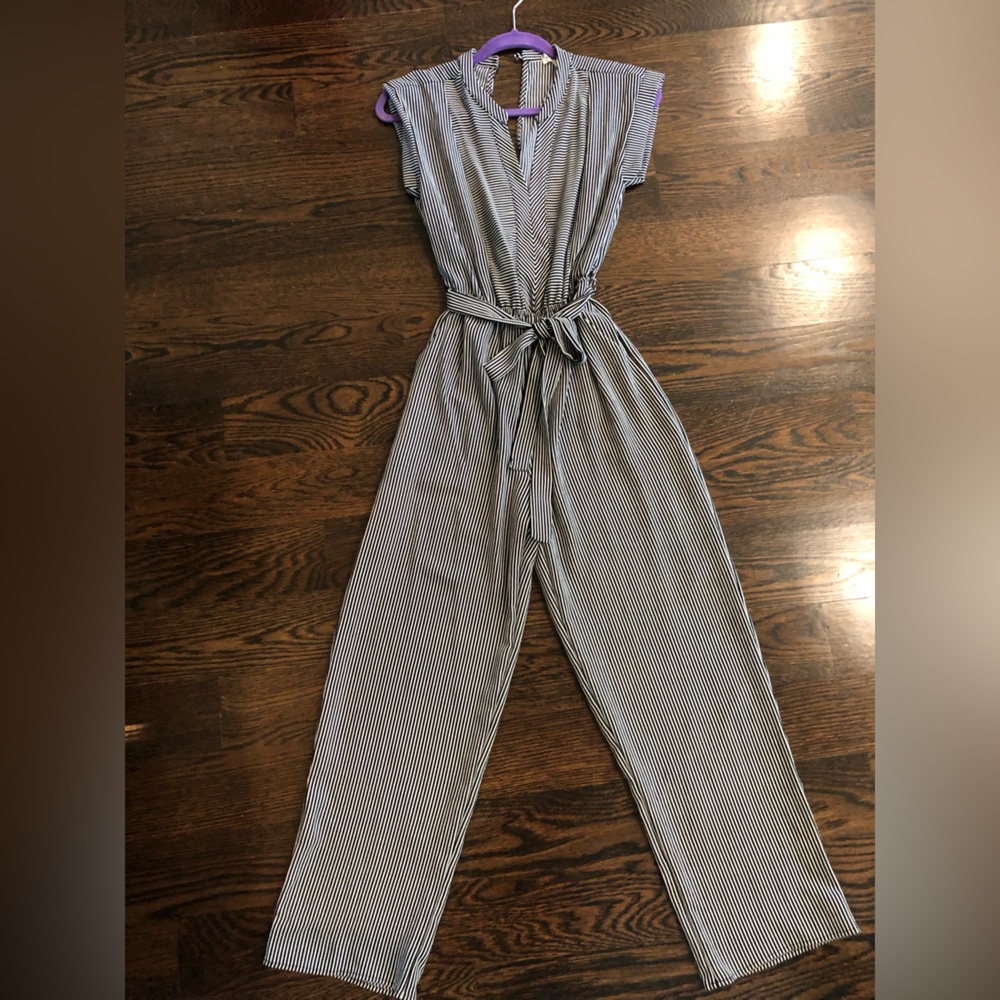 Monteau Black and White Striped Jumpsuit Size Small